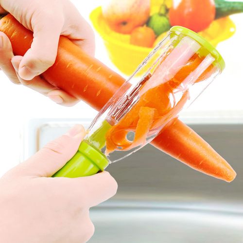Multi-Functional Stainless Steel Manual Peeler with PP Storage Cup | Kitchen Tool for Fruits & Vegetables, Keeps Hands Clean While Peeling