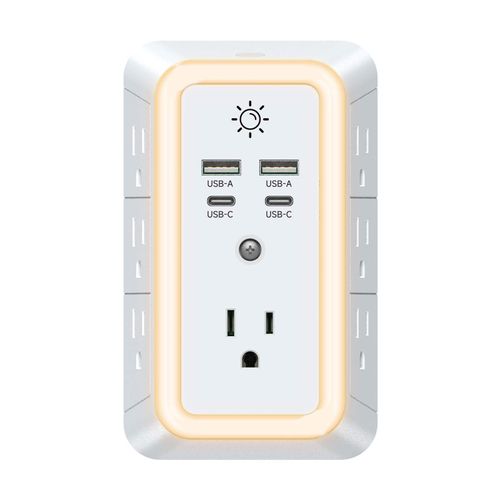 Wall Charger  with 4 USB Charging Ports 1680J Power Strips with Night Light