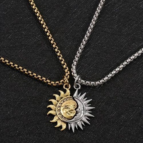 Sun Moon Asymmetrical Couple Necklace