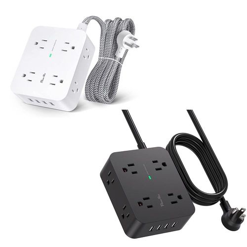 8 Way power strip with 4 USB Ports Right Angled Flat Plug Surge Protector 3 side wall mount socket