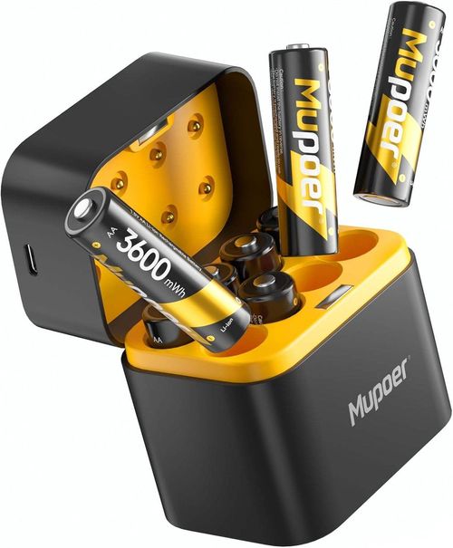 Rechargeable 1.5V AA Lithium Batteries 8-Pack with Charger