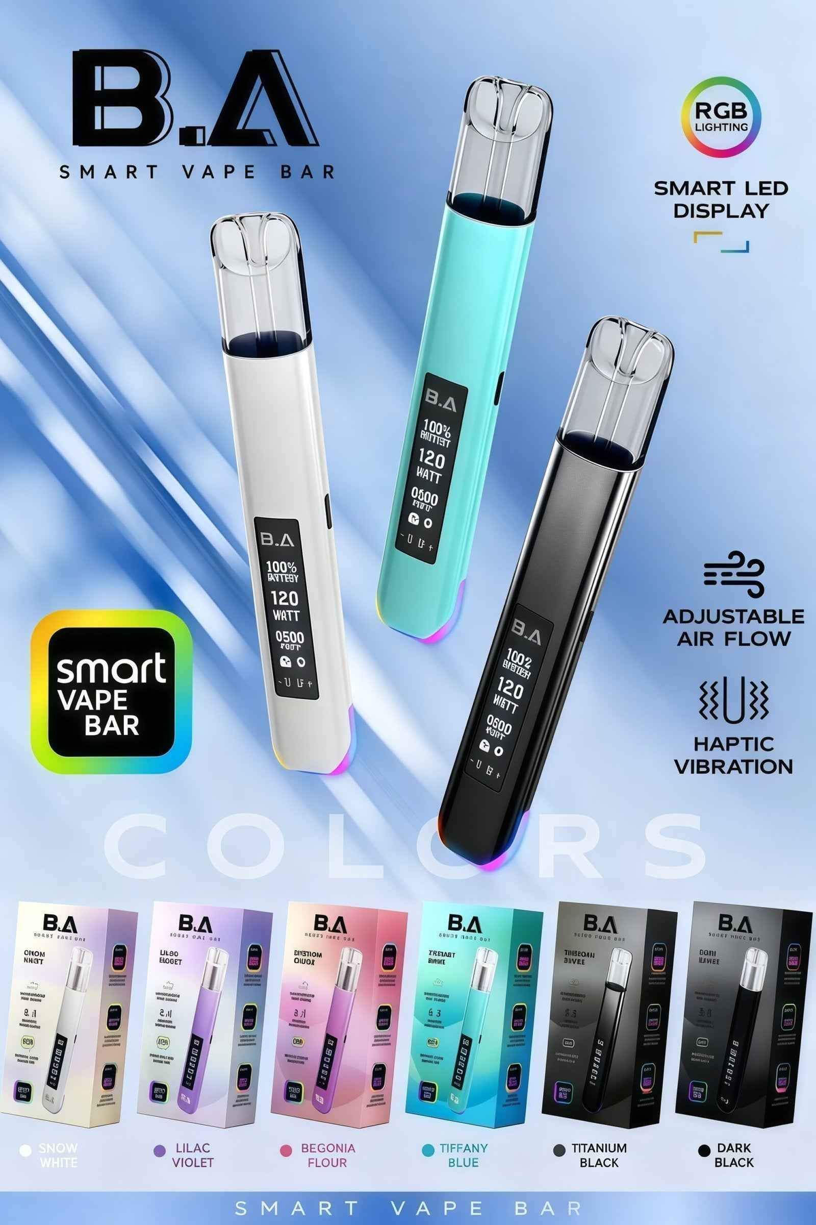 B.A 一代可調式發光主機 600mAh LED 顯示屏 RGB 炫光 台灣爆款一代通用煙桿