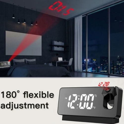 Temperature calendar black and white mirror mute red line projection alarm clock