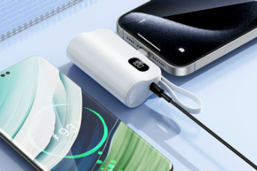 🎉⏰22.5W Fast Charging Pocket Capsule Emergency Power Bank with Built-in Cable, 5000mAh, White, Fast Charging Apple Head + Type-C