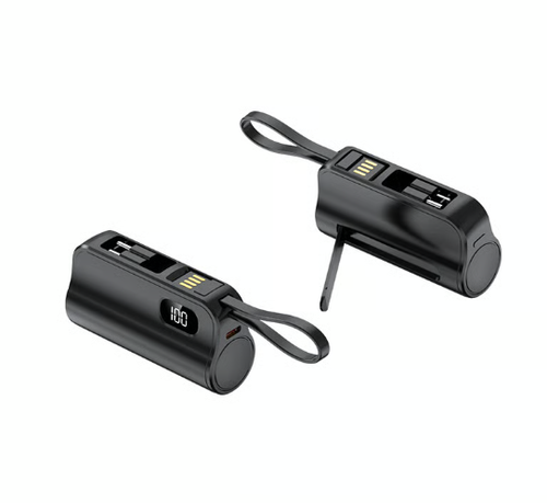 Mini Capsule Power Bank: 5000mAh Pocket-Sized Charger with Built-in Cable