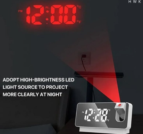 Temperature calendar black and white mirror mute red line projection alarm clock