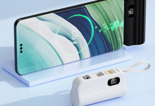 🎉⏰22.5W Fast Charging Pocket Capsule Emergency Power Bank with Built-in Cable, 5000mAh, White, Fast Charging Apple Head + Type-C