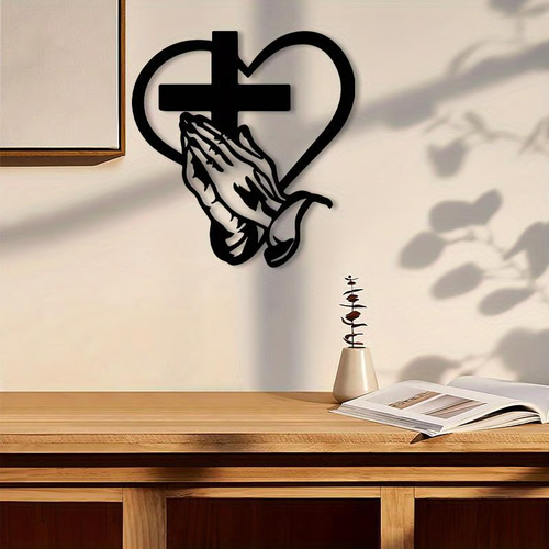 30CM Elegant Metal Christian Heart & Cross Wall Art