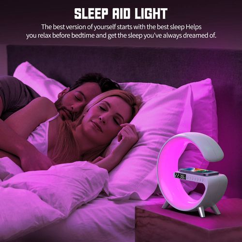 Wireless Charger Desk Table Bedside Table Lamp Atmosphere Night Light, with BT Speaker Music Rhythm Clock Clarm and App Control
