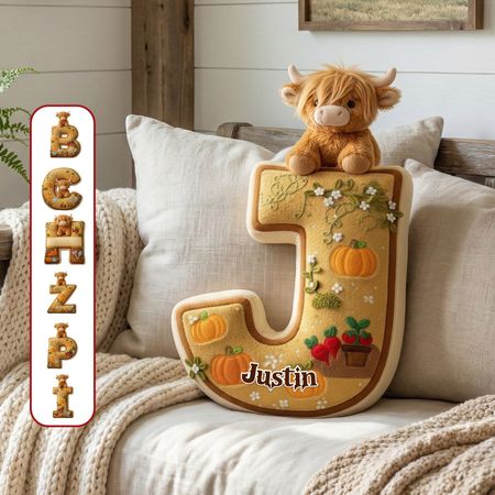Highland Cow Farming Alphabet Pillow - Personalized Gifts For Highland Cow Lovers