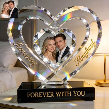 Personalized Crystal Infinite Love Heart Theme Photo Display Ornament
