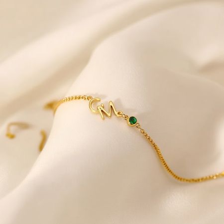 ✨ Exquisite Initial Bracelet with Birthstone | Personalized Double Initial Bracelet