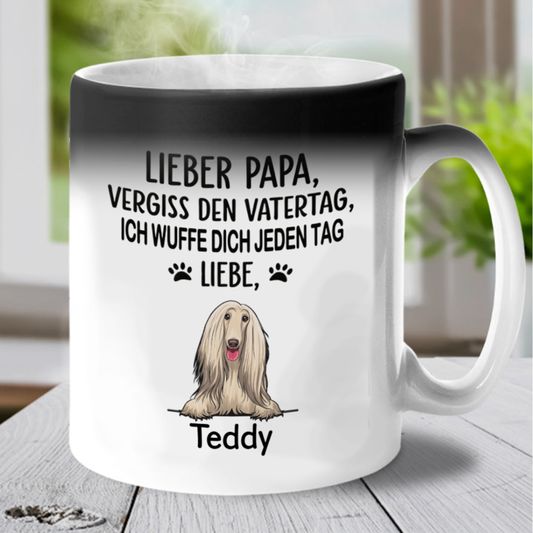 DIYTREE Personalisierter Farbwechsel Hundepapa Vatertag Tasse – Individuell mit 1-3 Hunden, Namen & lustigem Spruch, perfektes Vatertagsgeschenk