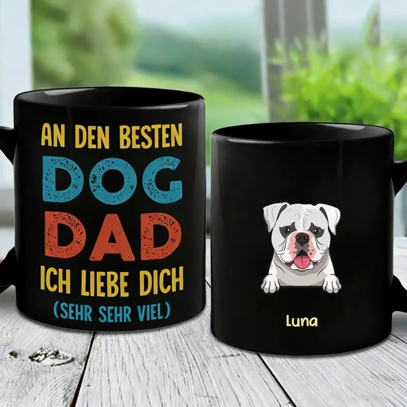 DIYTREE Personalisierter Dog Dad Tasse – Individuell mit 1-6 Hunden & Namen, Vatertagsgeschenk für Hundeväter