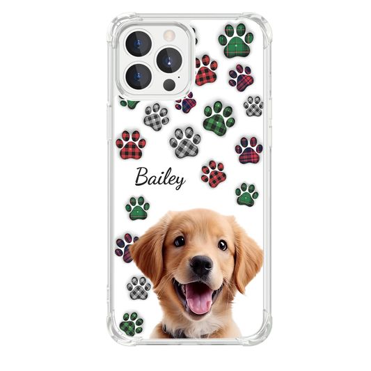 DIYTREE Individuell gestaltbare transparente TPU-Handyhülle mit Pfotenabdruck Namen für Haustiere für iPhone