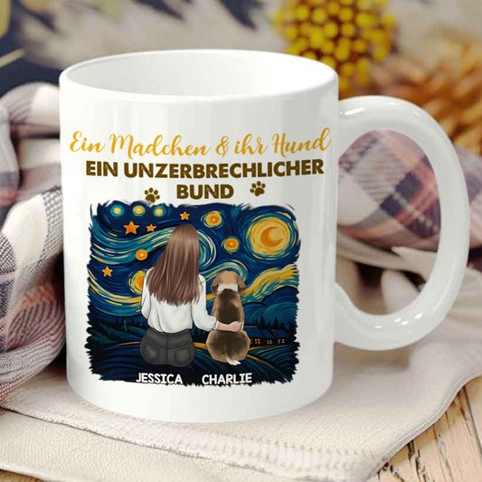 DIYTREE Personalisierte Mädchen & Haustier Tasse – Mit Sternennacht-Design & Namen, Bis zu 4 Haustiere