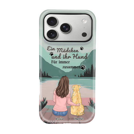 DIYTREE Personalisierte Mädchen & Hund Handyhülle – Individuell mit 1-4 Hunden, Namen & Design-Optionen, Doppelschicht-Schutz für iPhone