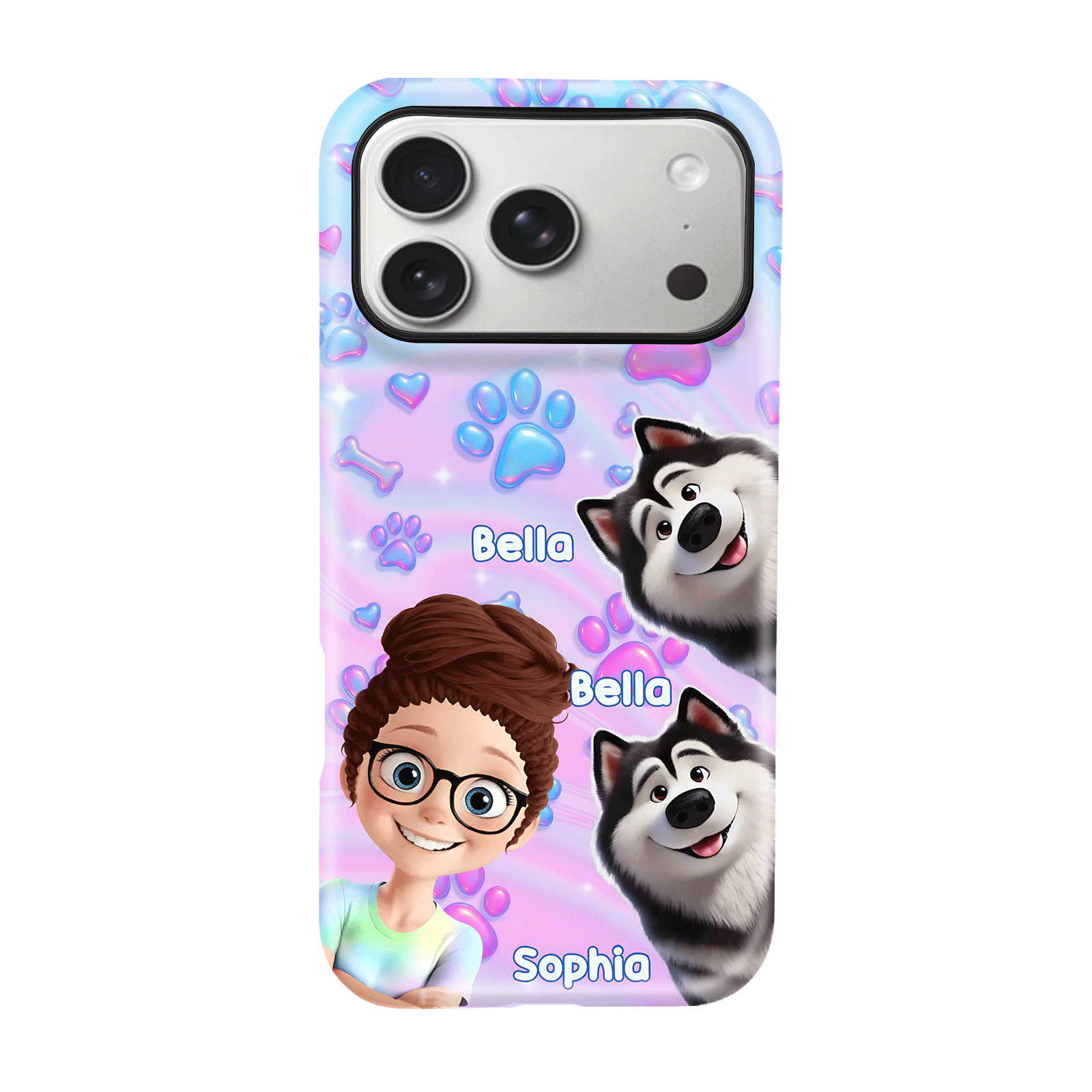 DIYTREE Personalisierte Haustier-Handyhülle – Individuell gestaltbare Design mit Hund & Frau, Doppelschicht-Schutz für iPhone