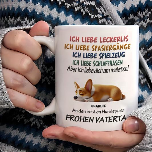 DIYTREE Personalisierter Hundepapa Vatertag Tasse – Individuell mit 1-3 Hunden, Namen & lustigem Spruch, perfektes Vatertagsgeschenk