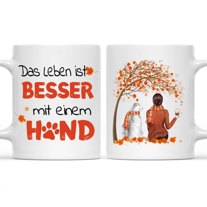DIYTREE Personalisierte Herbst Hund Mama Tasse – Individuell mit 1-3 Hunden, Namen & Design-Optionen, herzliches Geschenk