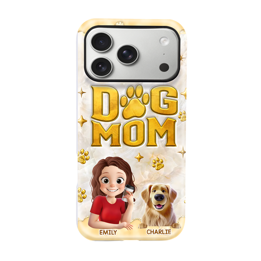 DIYTREE Personalisierte Dog Mom Gold Handyhülle – Individuell mit 1-4 Haustieren, Namen & Design-Optionen, Doppelschicht-Schutz für iPhone
