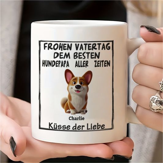 DIYTREE Personalisierter Hundepapa Vatertag Tasse – Individuell mit 1-4 Hunden, Namen & herzlichem Spruch, perfektes Vatertagsgeschenk