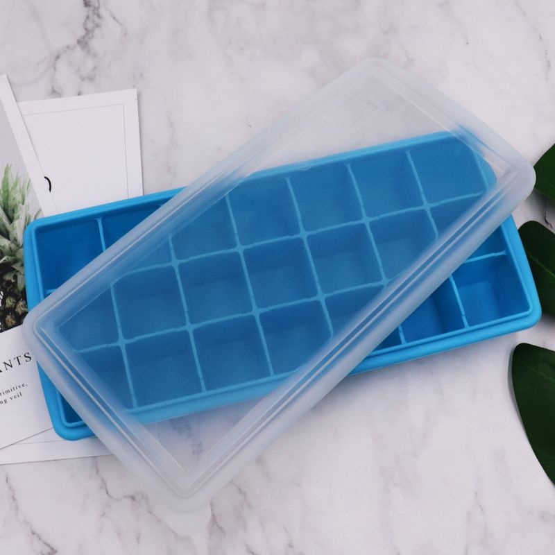 High Quality 15 Holes Removable Stackable Silicone Ice Cube Trays Molds with Lid for Freezer
