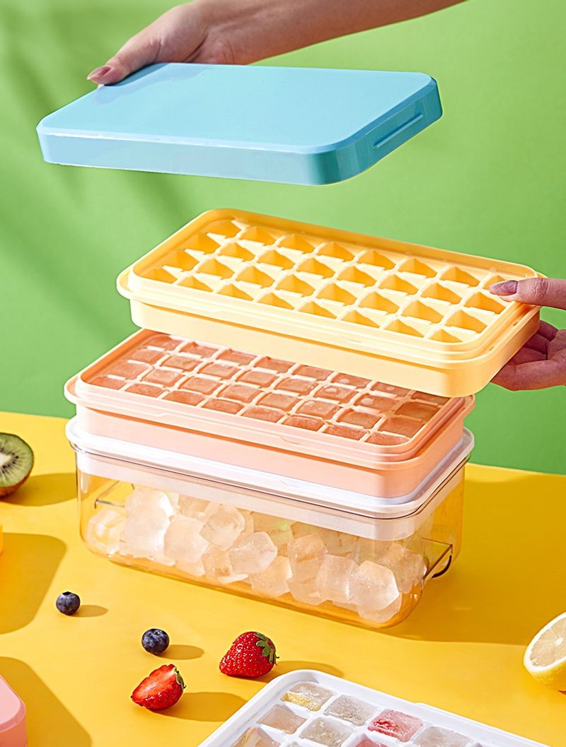 Silicone Ice Tray For Freezer With Ice Container Plastic Ice Cube Tray With Lid And Bin