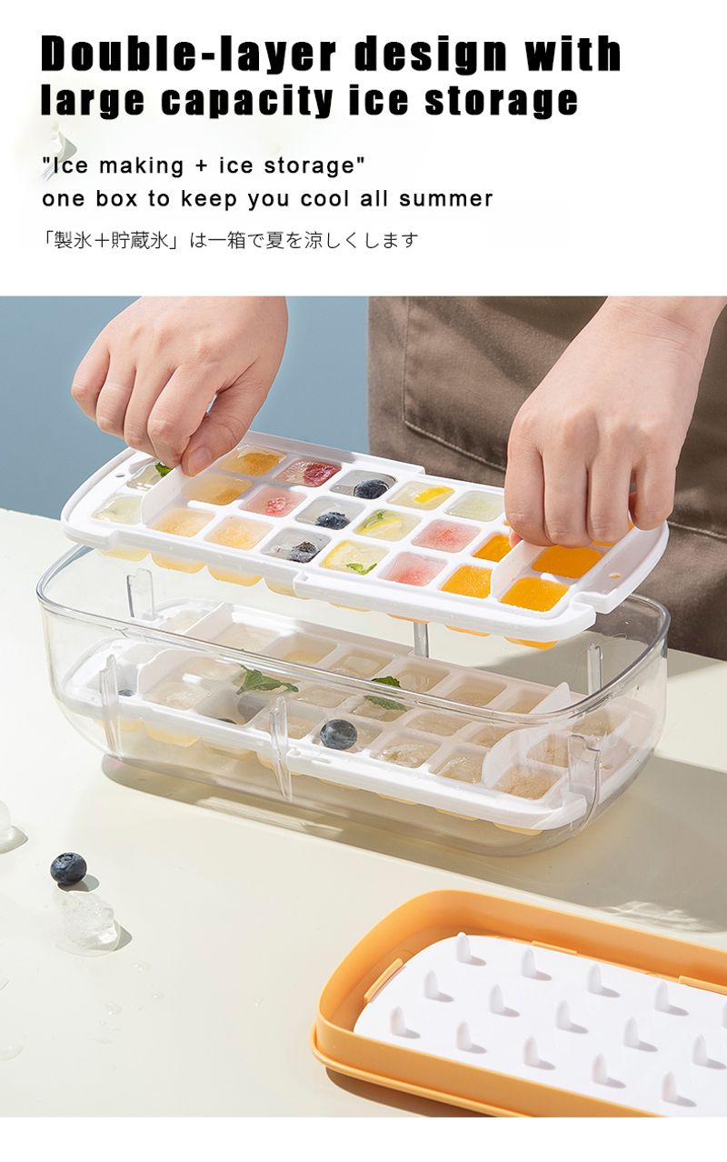 Food-grade Silicone Ice Cube Tray with Lid and Storage Bin for Freezer, Easy-Release 2 * 36 Small Nugget Ice Trays 1 ice Bucket & Scoop, Flexible Ice Cube Molds with Ice Container