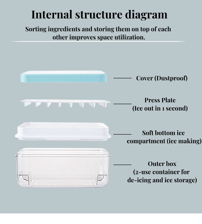 Silicone Ice Tray For Freezer With Ice Container Plastic Ice Cube Tray With Lid And Bin