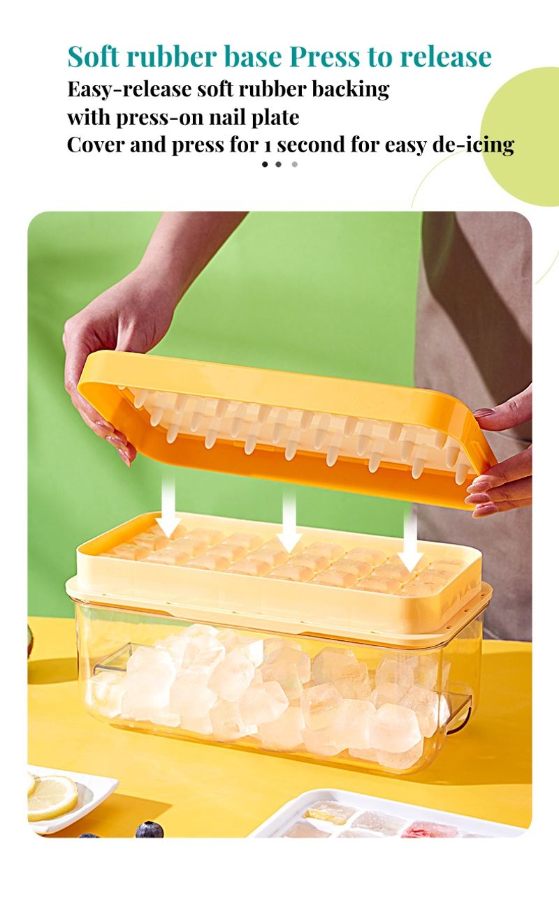 Silicone Ice Tray For Freezer With Ice Container Plastic Ice Cube Tray With Lid And Bin