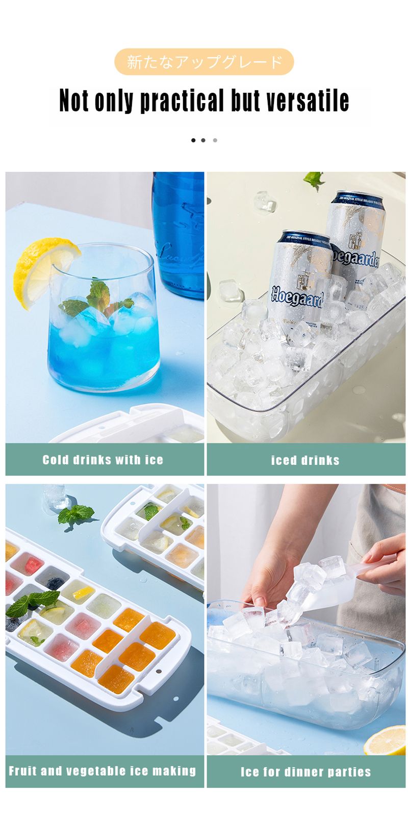 Food-grade Silicone Ice Cube Tray with Lid and Storage Bin for Freezer, Easy-Release 2 * 36 Small Nugget Ice Trays 1 ice Bucket & Scoop, Flexible Ice Cube Molds with Ice Container