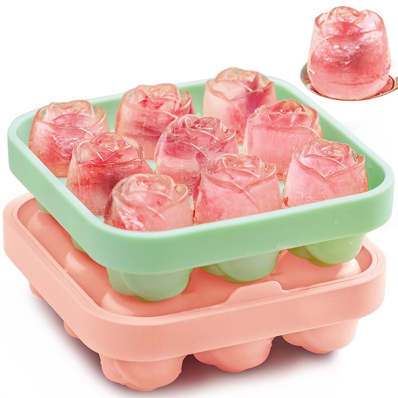 Hot Sale Food Grade Rose Shaped 6 Cavity Ice Cube Tray Ice Tray Silicone Ice Cube Tray with Lid