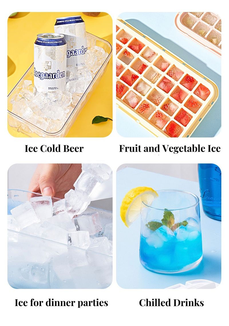 Silicone Ice Tray For Freezer With Ice Container Plastic Ice Cube Tray With Lid And Bin