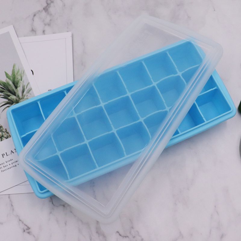 High Quality 15 Holes Removable Stackable Silicone Ice Cube Trays Molds with Lid for Freezer