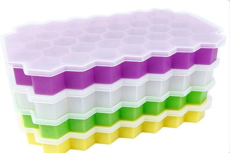 Food Grade Eco-friendly Honeycomb Shape 37 Holes Silicone Ice Cube Tray Mold With Lids