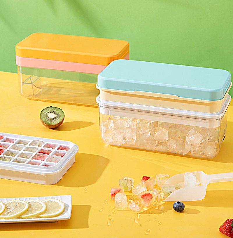 Silicone Ice Tray For Freezer With Ice Container Plastic Ice Cube Tray With Lid And Bin