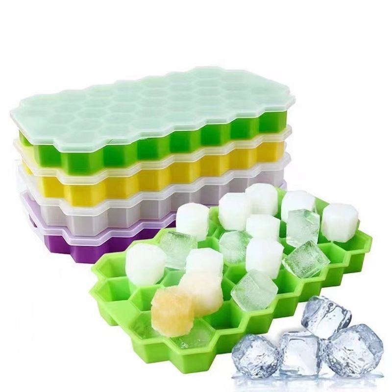 DIY custom silicone ice cube trays molds silicone 32 pieces honey comb ice with lids
