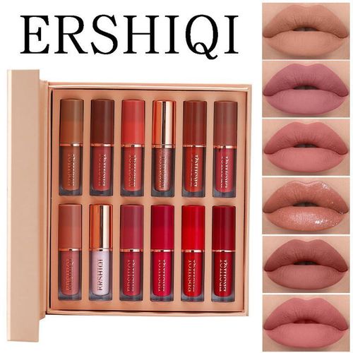 12-Color Book-Style Lip Gloss Set – Matte & Pearl, Non-Sticky, Lip Gloss & Lipstick ✨