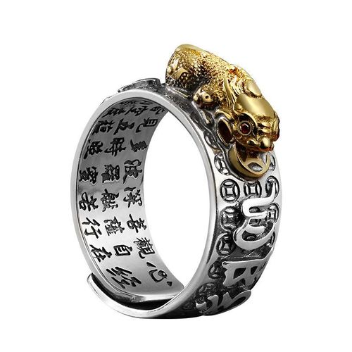 Silver-Plated Pixiu Adjustable Open Ring