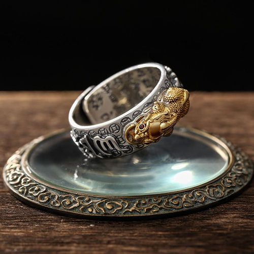 Silver-Plated Pixiu Adjustable Open Ring