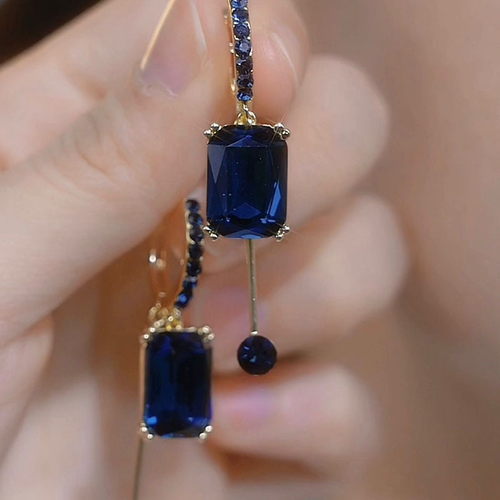 Hot-Selling Blue Square Crystal Earrings – Dainty, Unique Clip-Ons for a Polished Look