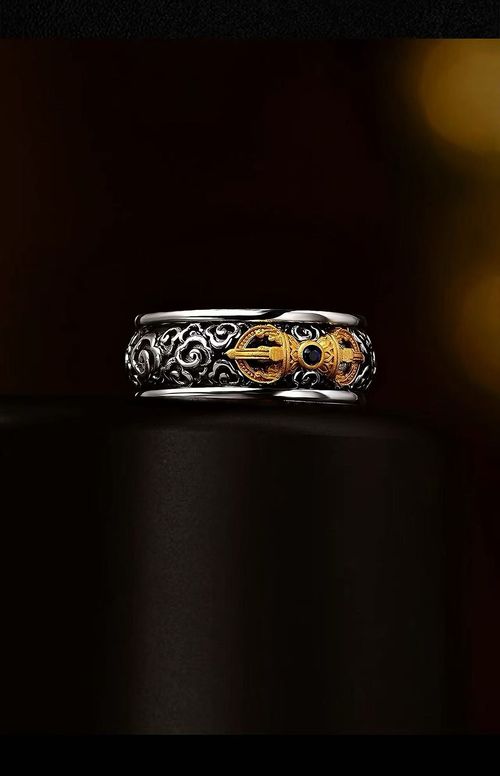 Vintage Exquisite Style Vajra Ring, Silver-Plated Gold with Blue Crystal & Cloud Pattern, Open Adjustable, Men's Unique Design for Blessing & Evil-Averting, Gift Box Packaging