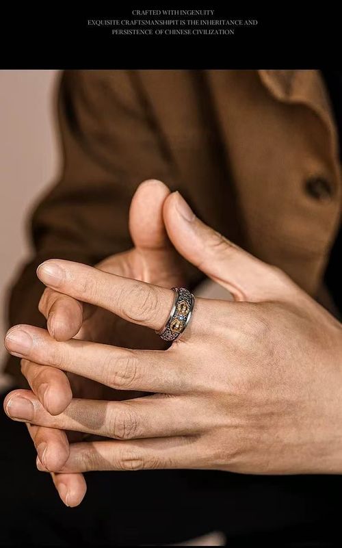 Vintage Exquisite Style Vajra Ring, Silver-Plated Gold with Blue Crystal & Cloud Pattern, Open Adjustable, Men's Unique Design for Blessing & Evil-Averting, Gift Box Packaging