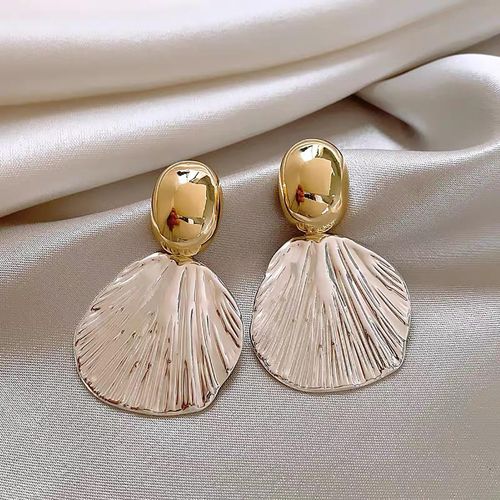 Minimalist Luxury Two-Tone Gold & Silver Vertical-Textured Shell Drop Earrings