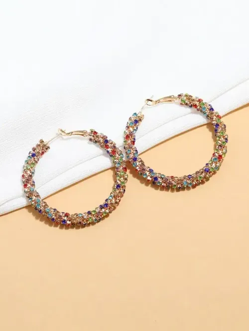 Dazzling new-style colored diamond large hoop earrings