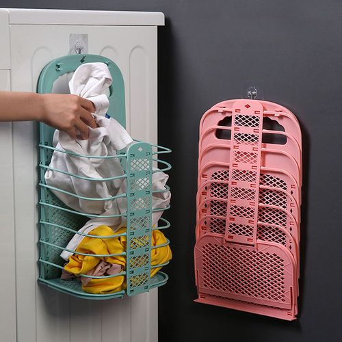 Hanging plastic space - saving laundry basket, foldable, foldable laundry basket, wall - mounted, foldable bathroom storage basket