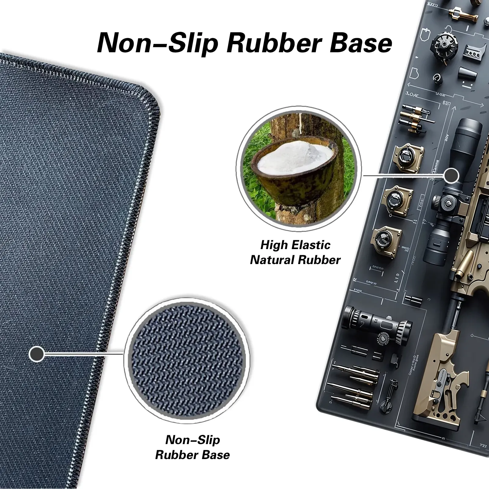 Creative 3D Mouse Pad: Gun Disassembly Diagram, Lifelike Effect, Exquisite Workmanship, Natural Rubber Material, Anti-slip and Wear-resistant
