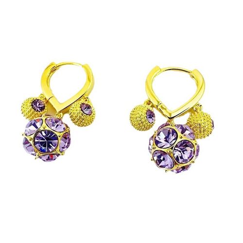 Women's Gold-Tone Purple Crystal Ball Drop Huggie Earrings - Sparkly Fashion Jewelry