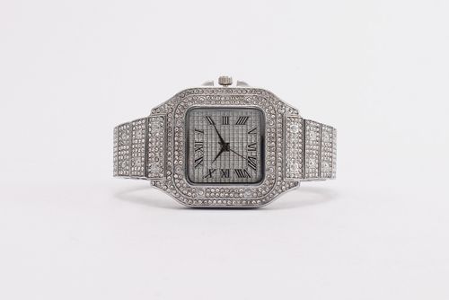 Fashion Square Moissanite - Inlaid Starry - Sky Roman Numeral Unisex Quartz Watch: Shine with Timeless Elegance